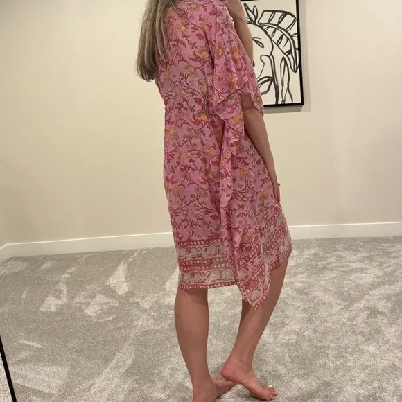 Tuckernuck Antik Batik Nootka Kaftan Pink Floral Size Large Cotton Maxi Sundress - Picture 3 of 11